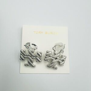 Tory Burch Silver Logo Earrings NWOT